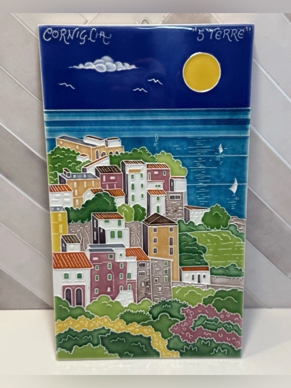 Luciano Creations 5 Terre Corniglia Ceramic Tile Plaque Handmade In Italy 10"H
